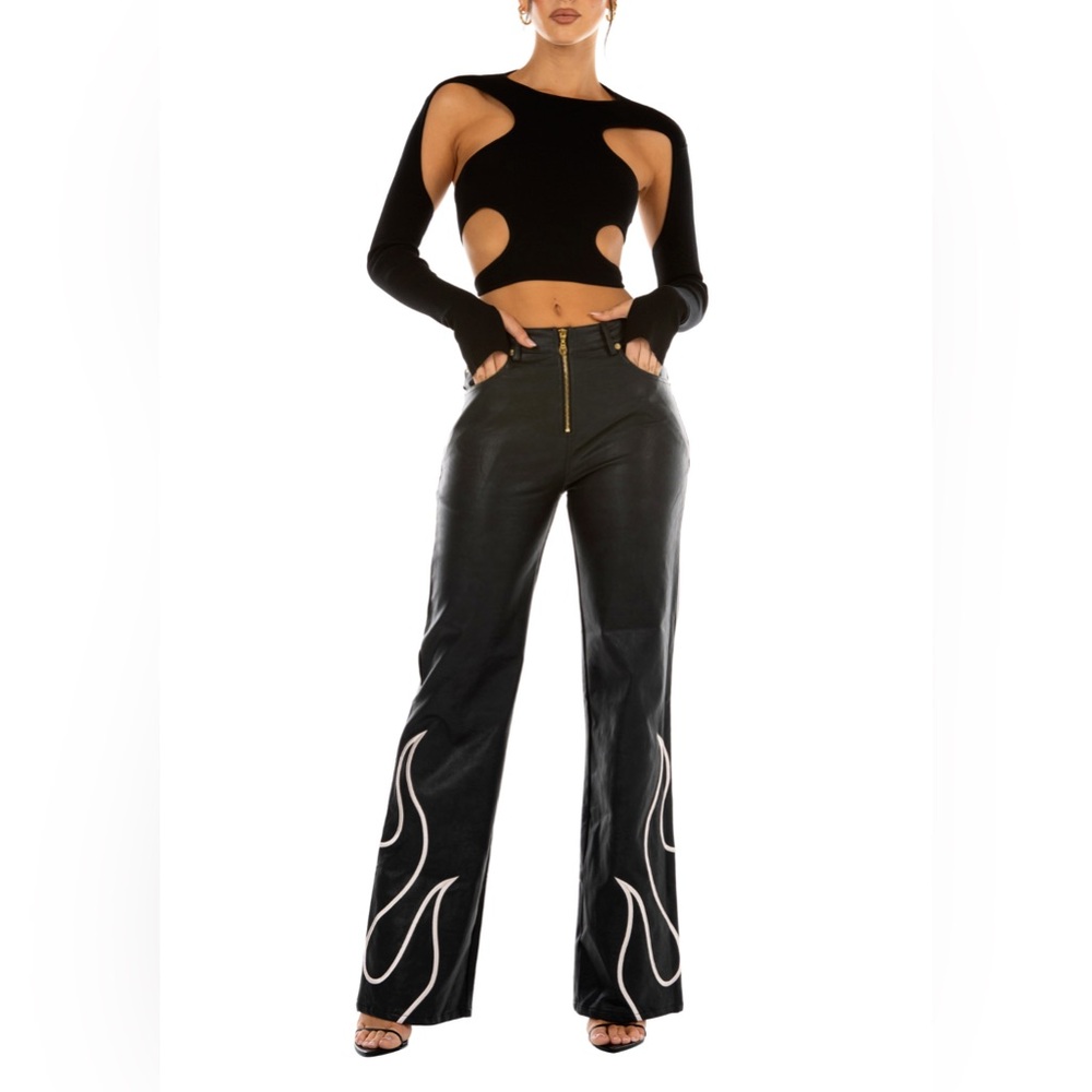 Jagger & Stone Black Size Large Women’s Trousers with Flames